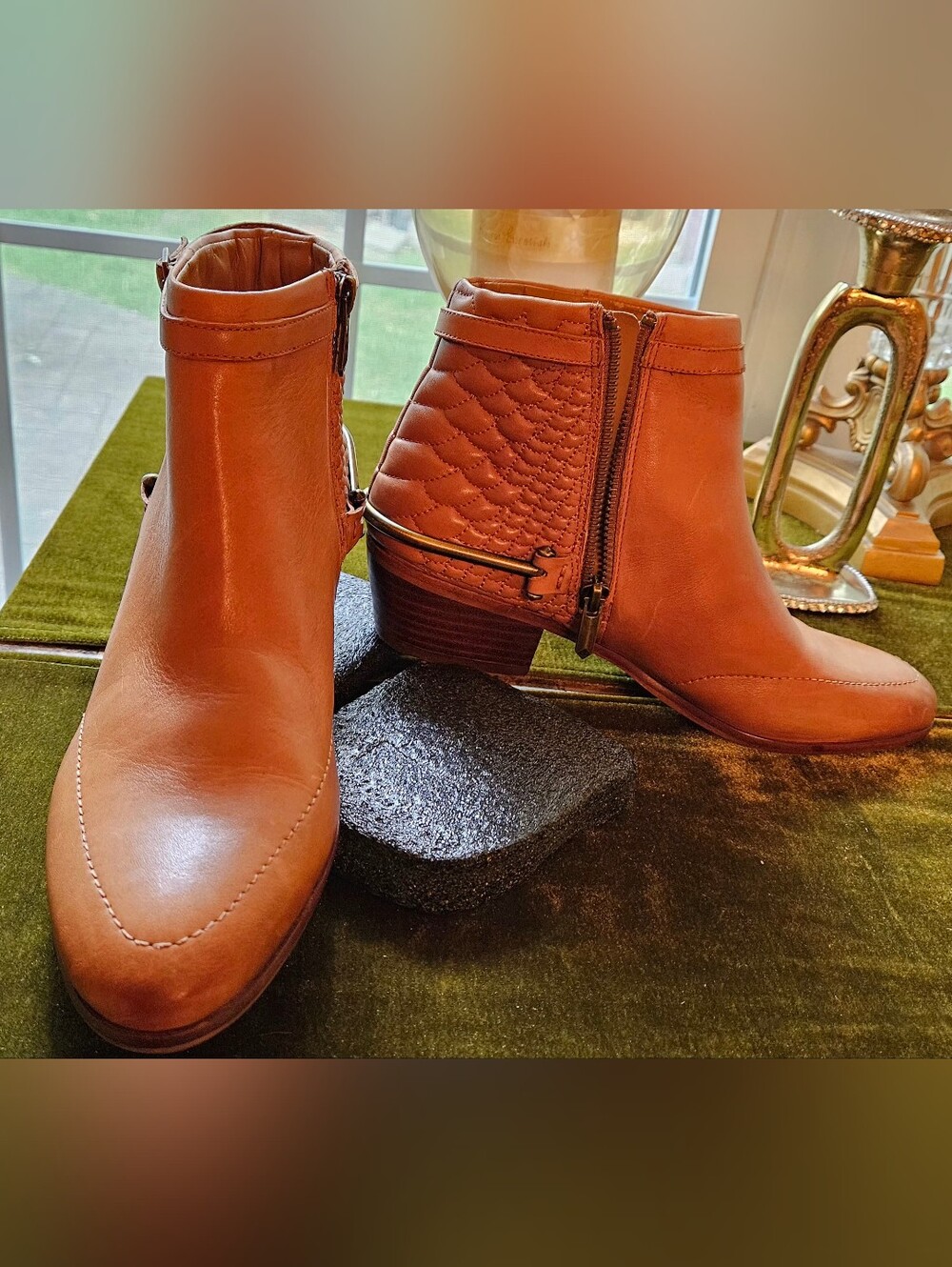 🍂 Sam Edelman ‘Porter’ Cognac Leather Quilted Harness Booties Size 8.5🍂